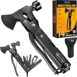 RoverTac Multitool Axt Beil Campingausrüstung Werkzeug Geschenke für Männer Dad Ihn 14-in-1 Multi Tool Messer Hammer Zange Säge Schraubendreher.