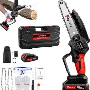 Akku Kettensäge 21V, 6 Zoll Mini Kettensäge mit Akku, 2 Kette, Kettensäge Elektrisch Handsäge Einhand Handkettensäge mit Sicherheitsschloss für Gartenarbeit...